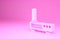 Pink Router and wi-fi signal icon isolated on pink background. Wireless ethernet modem router. Computer technology