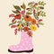 Pink rubber boots with white polka dots