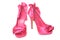 Pink ruffled satin heels