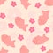 Pink sakura Taiyaki, Japanese fish-shaped cake or Bungeo-ppang in spring seamless pattern background. Cartoon hand drawn.