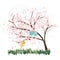 Pink sakura trees with love birds vector