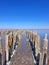 Pink salt lake and  blue sky.