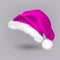 Pink Santa Hat Vector. Snow Clothing. Celebration Object. Seasonal Accessory. Santa Claus Holiday Pink And White Cap