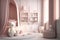 Pink scandinavian interior kids\\\' bedroom with toys an dolls AI generated