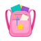 Pink school backpack with a big star. Vector illustration on a white background.