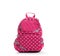 Pink school backpack with white dots isolated on white