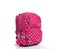 Pink school backpack with white dots isolated on white
