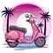 Pink scooter in summer scene
