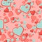 Pink Scrapbook paper, hearts with circles and waves. Valentines Day Greeting Card