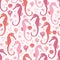 Pink Seahorses, Coral, and Shells Seamless Pattern Background