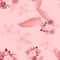 Pink Seamless Background. Gray Pattern Botanical. White Tropical Painting. Coral Flower Design.