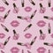 Pink Seamless cosmetics pattern with make up artist objects