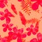 Pink Seamless Palm. Coral Pattern Background. Red Tropical Vintage. Ruby Flower Design. Scarlet Drawing Vintage.