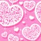 Pink seamless pattern of appliques of hearts Valen