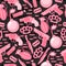 Pink seamless pattern with bomb, gun, revolver, knuckles, razor, pomegranate, knife, lighter and bullets.