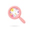 pink search engine magnifying glass online environment school kid cute creative imagination space learn study object with clock.
