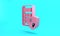 Pink Security system control panel with display icon isolated on turquoise blue background. Keypad of security system