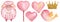 Pink Sheep Clipart, Watercolor Cute Love Day Lamb Farm Animal clip art, Hearts illistration, Bird, Gold Crown, Kids Birthday Party