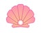 Pink Shell-scallop with a pearl - vector full color picture. Clam with pearls.