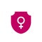 Pink shield with female gender symbols icon