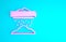 Pink Sifting flour, cereals or powdered sugar through sieve icon isolated on blue background. Minimalism concept. 3d