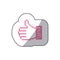 pink silhouette sticker of pixel thumb up and sleeve with hearts