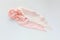 pink silk Scrunchy isolated on white. Flat lay Hairdressing tool and accessories. Hair Scrunchie, Elastic Hair Band