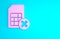 Pink Sim card rejected icon isolated on blue background. Mobile cellular phone sim card chip. Mobile telecommunications