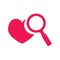 Pink simple icon of favorite website - heart and magnifier
