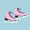 Pink skates on the blue background