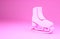 Pink Skates icon isolated on pink background. Ice skate shoes icon. Sport boots with blades. Minimalism concept. 3d