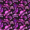Pink skulls on dark background, emo subculture seamless pattern