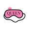 Pink sleep mask with crown and queen text.