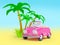 Pink small car on the beach