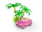 Pink small car on the beach