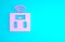 Pink Smart bathroom scales icon isolated on blue background. Weight measure equipment. Internet of things concept with