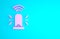 Pink Smart flasher siren system icon isolated on blue background. Emergency flashing siren. Internet of things concept