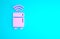 Pink Smart refrigerator icon isolated on blue background. Fridge freezer refrigerator. Internet of things concept with