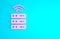 Pink Smart Server, Data, Web Hosting icon isolated on blue background. Internet of things concept with wireless