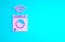 Pink Smart washer system icon isolated on blue background. Washing machine icon. Internet of things concept with