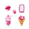 Pink smartphone, lips, cocktail and ice cream cone