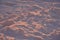 Pink snow winters in the light of the setting sun. Pink and blue winter fluffy snow in winter. A snowdrift in the rays of the