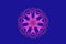 Pink snowflake with magenta angular edging on a blue background. symmetrical geometrical star symbol isolated. Modern abstract