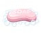 Pink soap bar. Soap bubbles. Colorful bath icon. Flat illustration isolated on white background