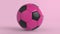 Pink soccer plastic leather metal fabric ball isolated on black background. Football 3d render illlustration