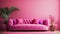 pink sofa in a minimalistic living room