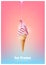 Pink soft ice cream cone, Pour melted pink syrup, strawberry milk flavor, Vector illustration