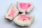 Pink spots on coconut. Coconut turned pink after opening because of polyphenol oxidase or microbial attack, which that lead to the