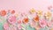 Pink springtime widescreen background with colorful 3D flowers at the bottom, room for copyspace above flowers