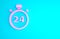 Pink Stopwatch 24 hours icon isolated on blue background. All day cyclic icon. 24 hours service symbol. Minimalism
